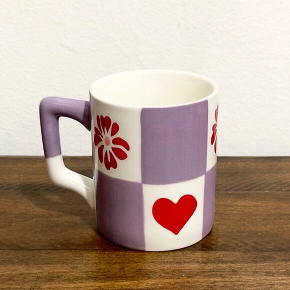 NWT: Anthropologie - Vaisselle Collab, Purple and Ivory Checkered, Love Mug - Picture 2 of 5